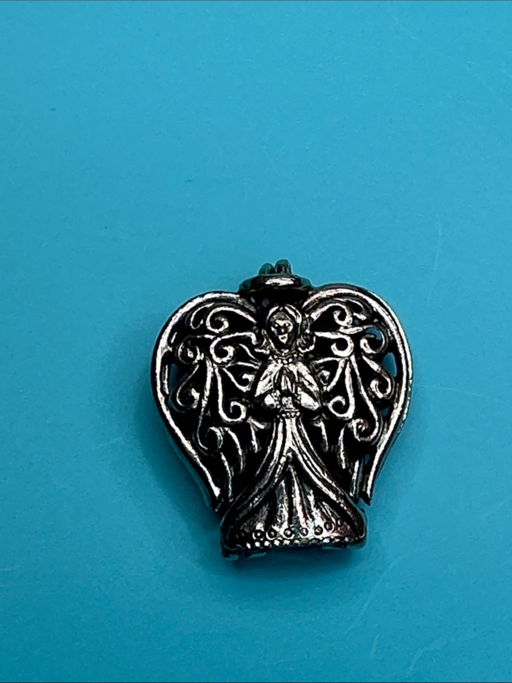 Silver Angel Pendant Charm Locket - Sculpted Filigree Wings Perfect Gift